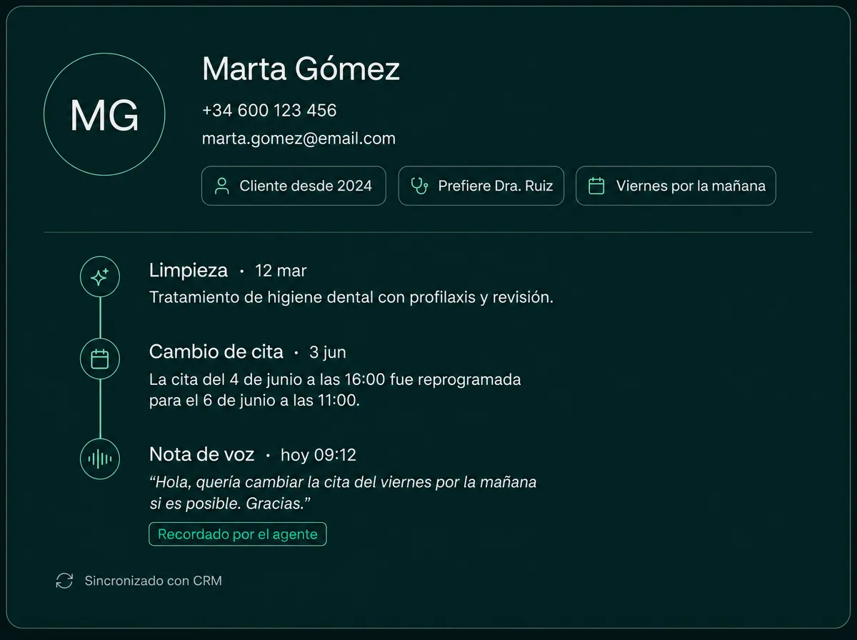 Captura · ficha de cliente con historial
